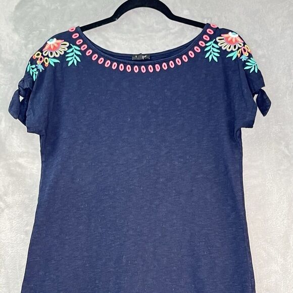Talbot Embroidered Shift Dress Nantucket Slub Cotton Navy Sz MP Business Casual - Picture 4 of 12